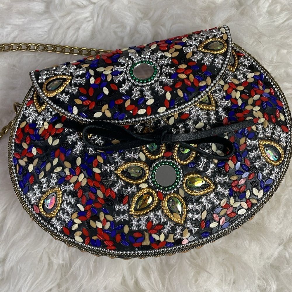 LULU Brin Iron Bead and Sequin Embellished Crossbody Handbag Boho Floral